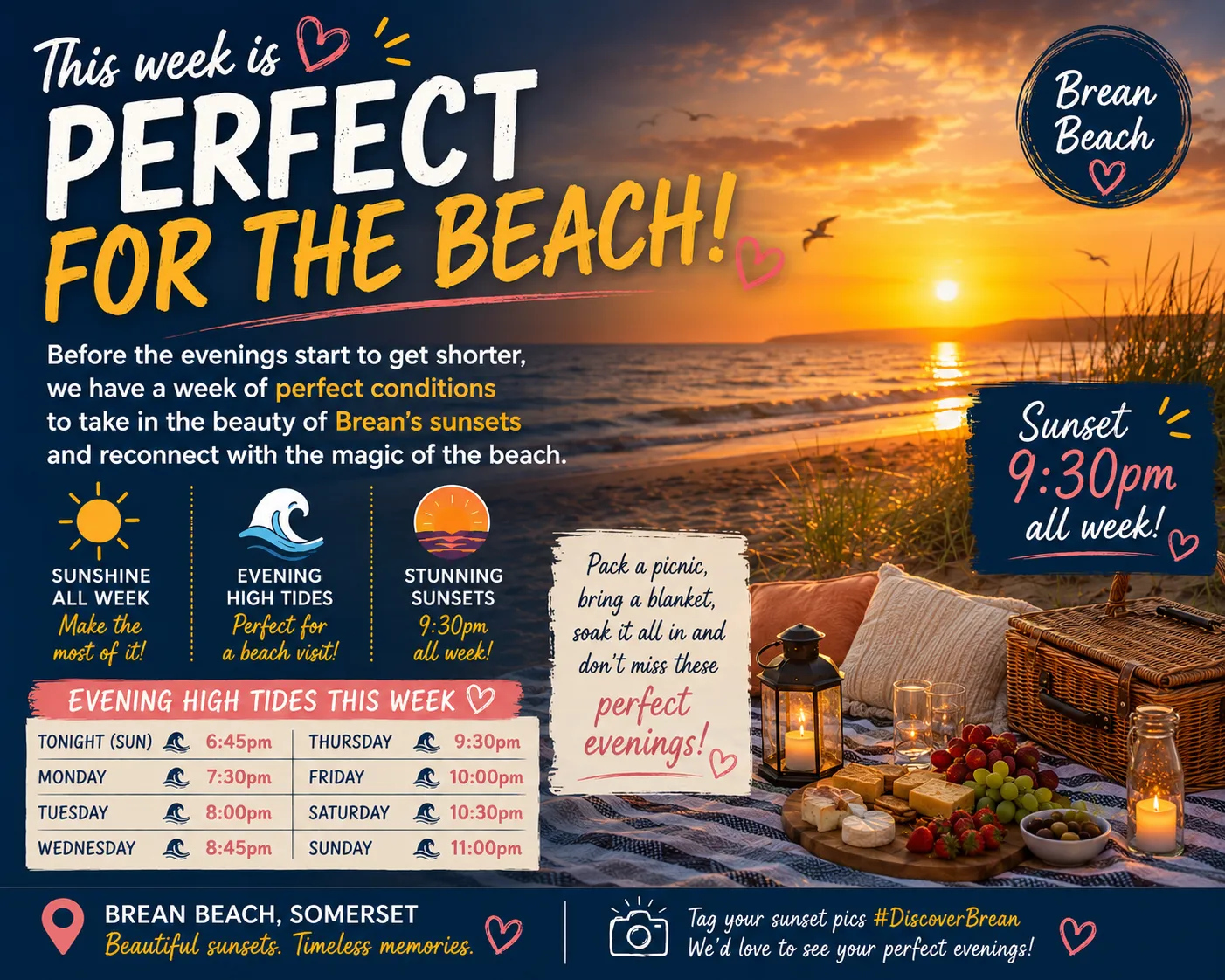 Perfect Week Ahead for Brean Beach as Sunshine, Warm Evenings and High Tides Combine